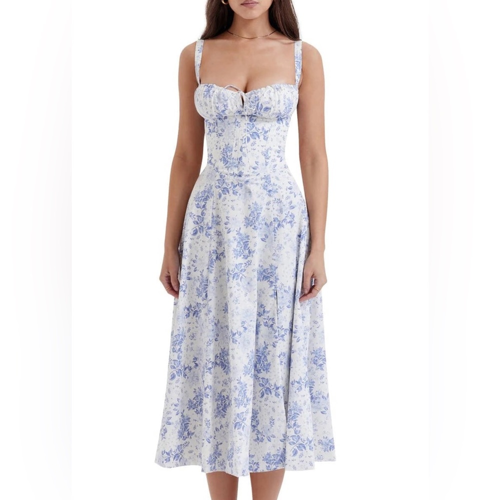 Viral Milkmaid Dress from TikTok - Blue and White Floral